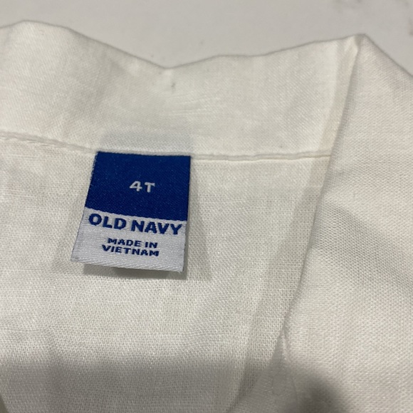White Shirt Old Navy Cuban style Button Up Short Sleeve Collar Linen Blend 4T - Picture 4 of 9